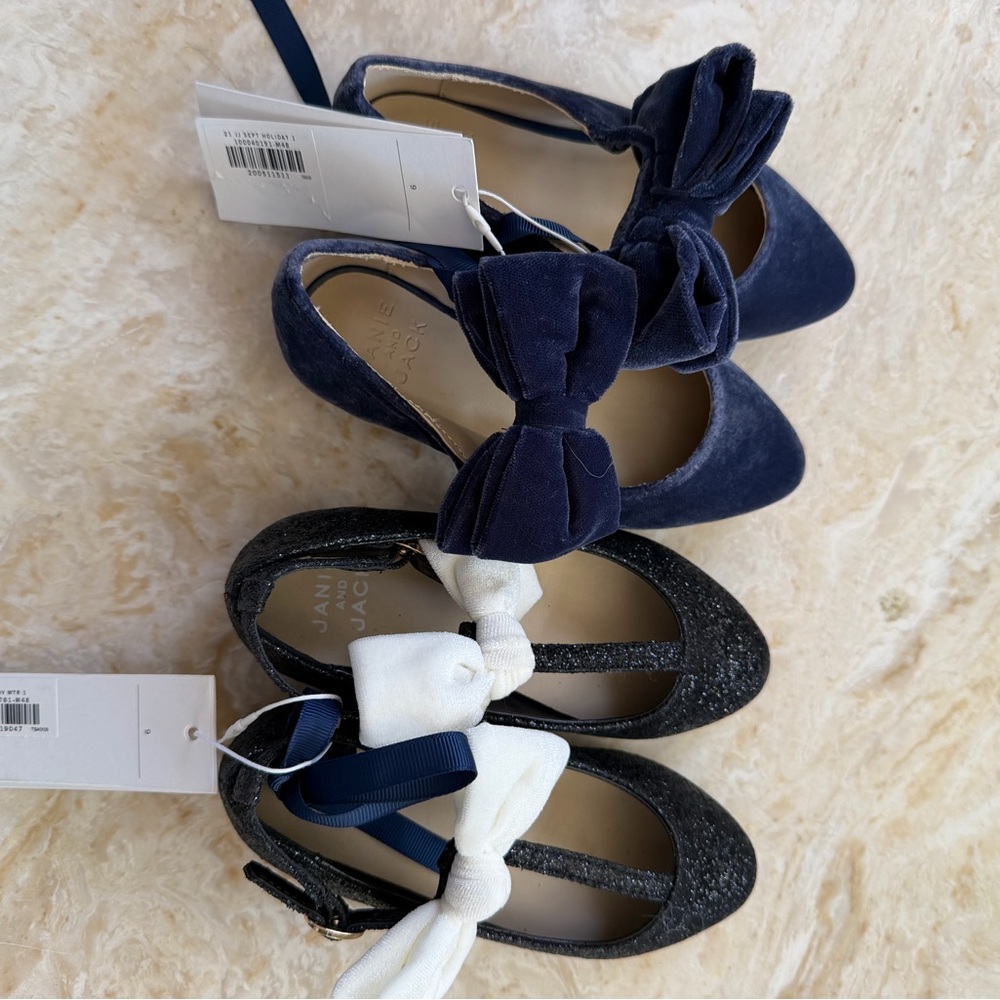 Janie and Jack Navy and Black Bow Flats